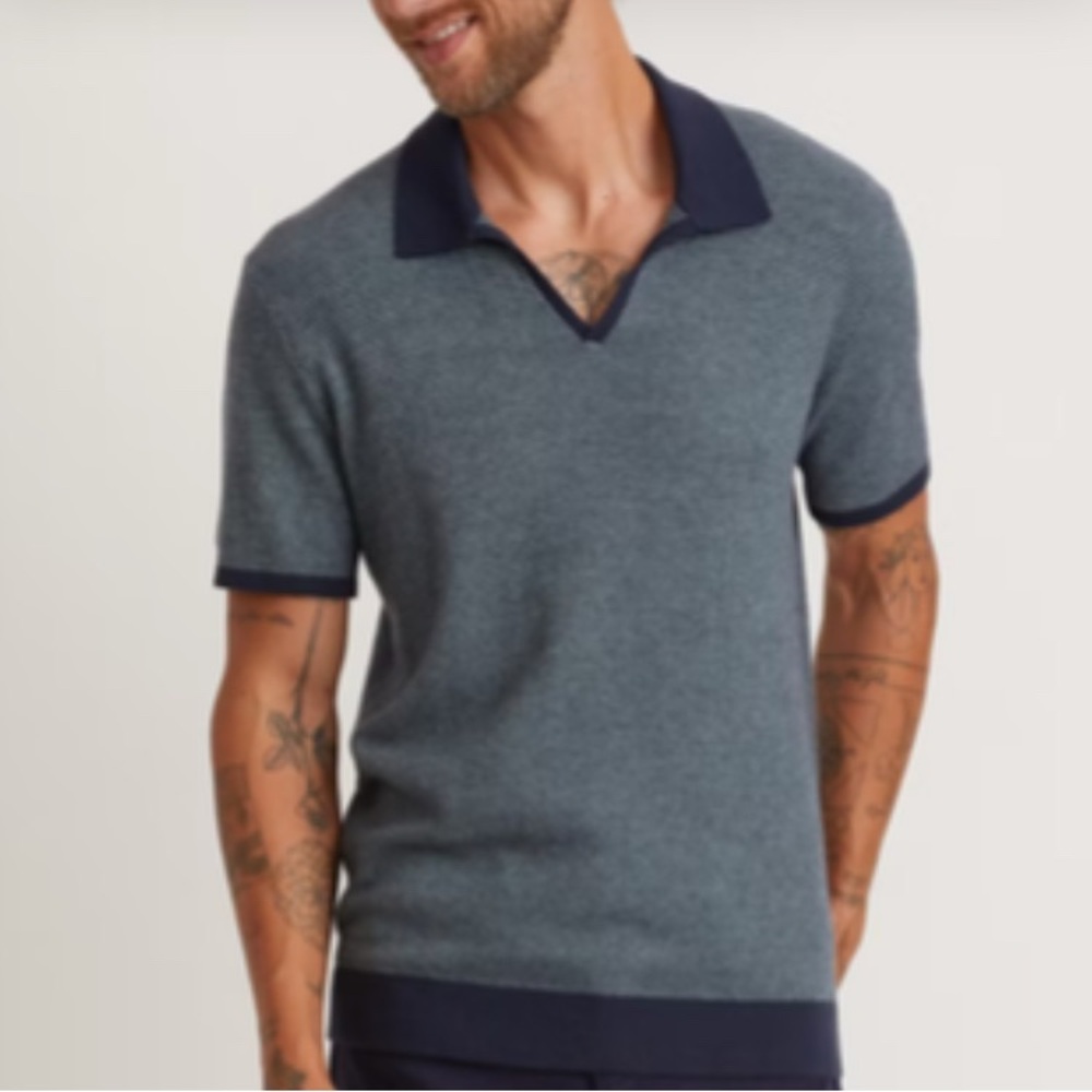 Marine Layer Open Collar Polo,
Blues. Short Sleeves. Sweater  Large